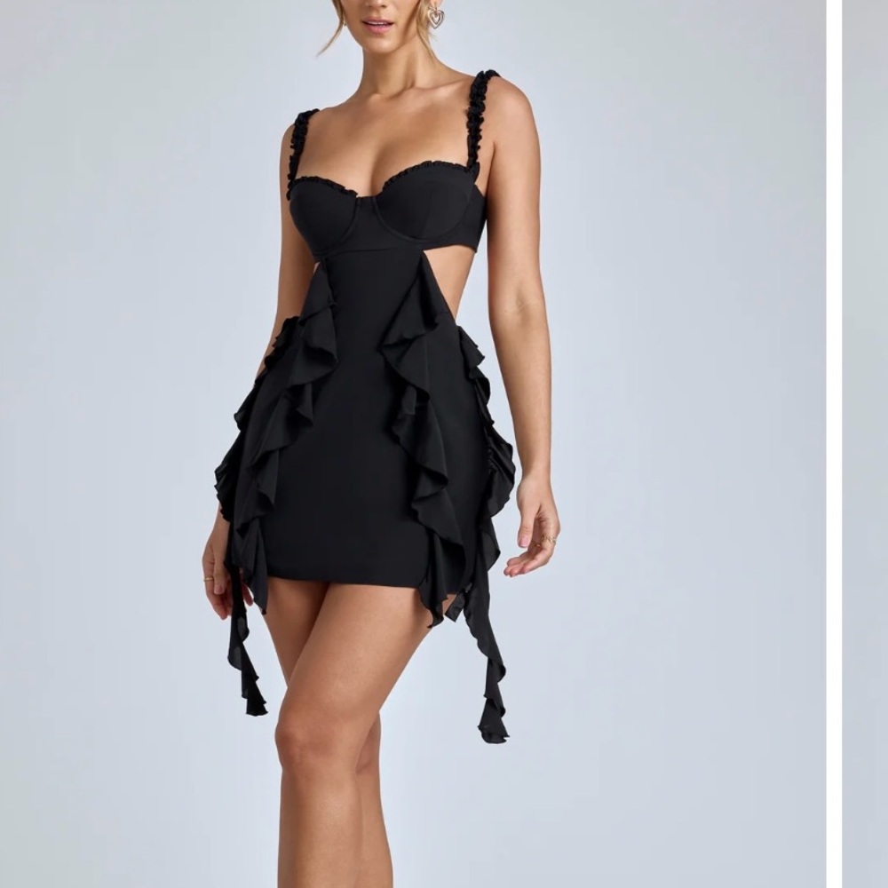 Oh Polly Black Asymmetrical Ruffled Mini Dress brand new!